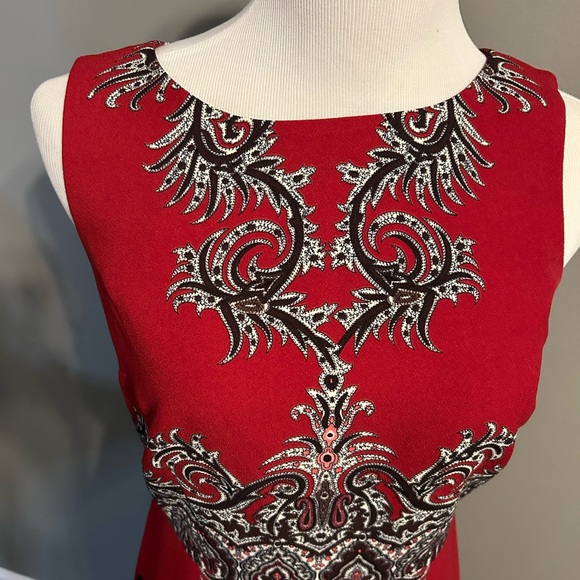 Talbots size 4 women’s below the knee dress color red and black short sleeves - Picture 2 of 8